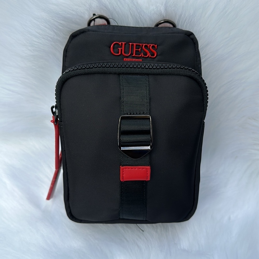 GUESS Black Crossbody Pouch with Red Trim